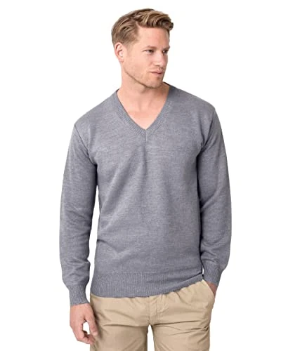 Mens Plain Knit Long Sleeve V-Neck Jumper (Navy, XXL), 8013-NVY-XXL