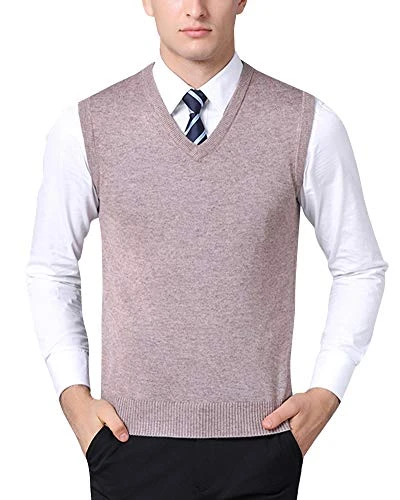 Mens Plain Knitted Vest Jumper V-Neck Sleeveless Slipover Knitwear Sweater Tank Tops Light Camel S