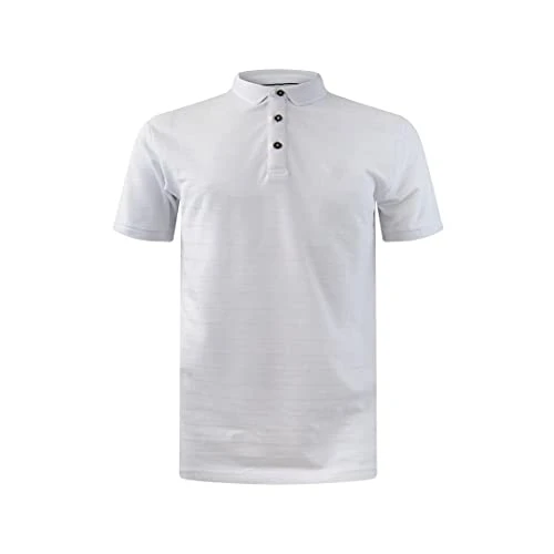 Mens Plain Polo Shirt Ribbed Three Buttons Collared Summer Short Sleeve White Large