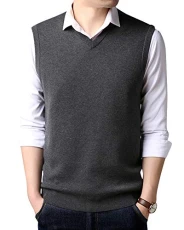 Mens Plain V-Neck Sleeveless Knitted Vest Jumper Slipover Knitwear Sweater Tank Tops Grey XXL