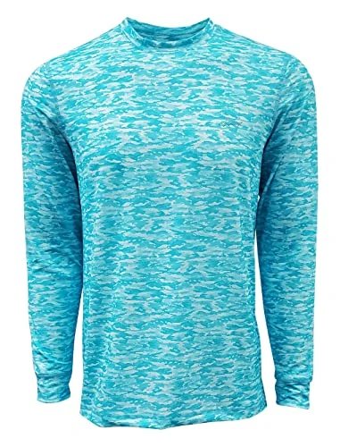 Men's Play Dry Long Sleeve Crewneck T-Shirt, Aqua Sea Aqse (Camo Shark), Large