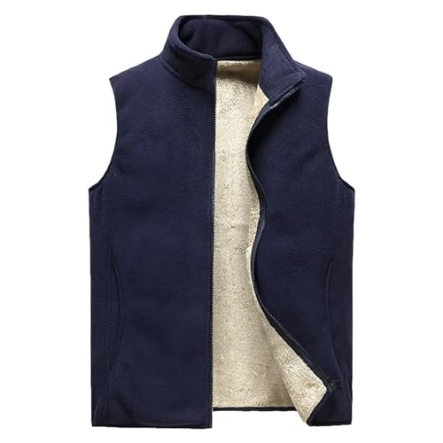Mens Plus Size Outerwear Gilets Vests Winter Fleece Lined Body Warmer Thermal Sleeveless Jacket with Pockets Navy Blue 5XL