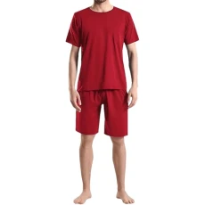 Mens Plus Size Pyjamas Sets Short Sleeve T-Shirt Top and Shorts Soft Comfy Sleepwear Loungewear with Pockets Burgundy 3XL