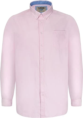 Men's Plus Size Richard Basic Oxford Long Sleeve Shirt in Pink 5XL