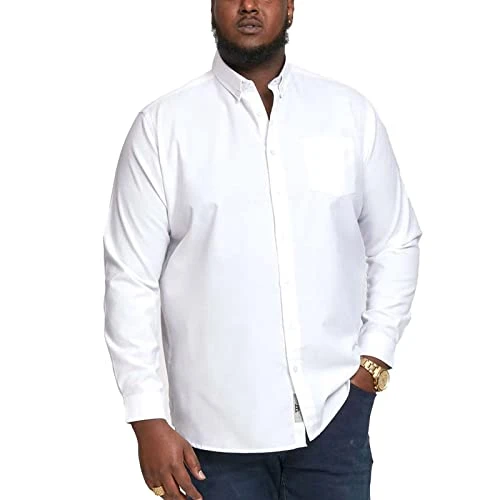 Men's Plus Size Richard Basic Oxford Long Sleeve Shirt in White 5XL