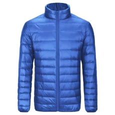 Mens Plus Size Winter Warm Padded Puffer Jacket Casual Stand Collar Quilted Jacket with Multi Pockets Royal Blue L