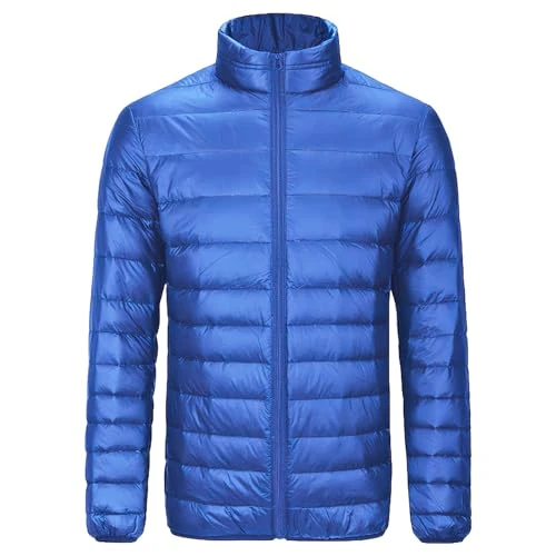 Mens Plus Size Winter Warm Padded Puffer Jacket Casual Stand Collar Quilted Jacket with Multi Pockets Royal Blue L