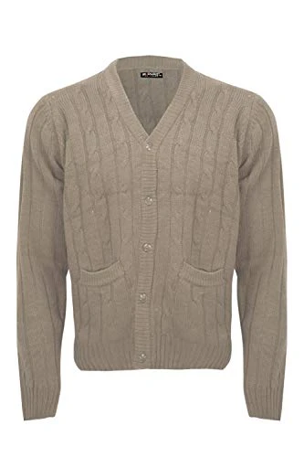 Mens Pockets Long Sleeve V Neck Jumper Cardigan Mocha