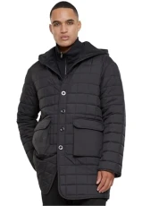 Men's Polar Fleece Lined Parka Jacket, Black, XL