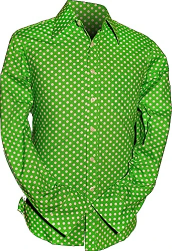 Mens Polka Dot Green & White Long Sleeve Shirt Size S