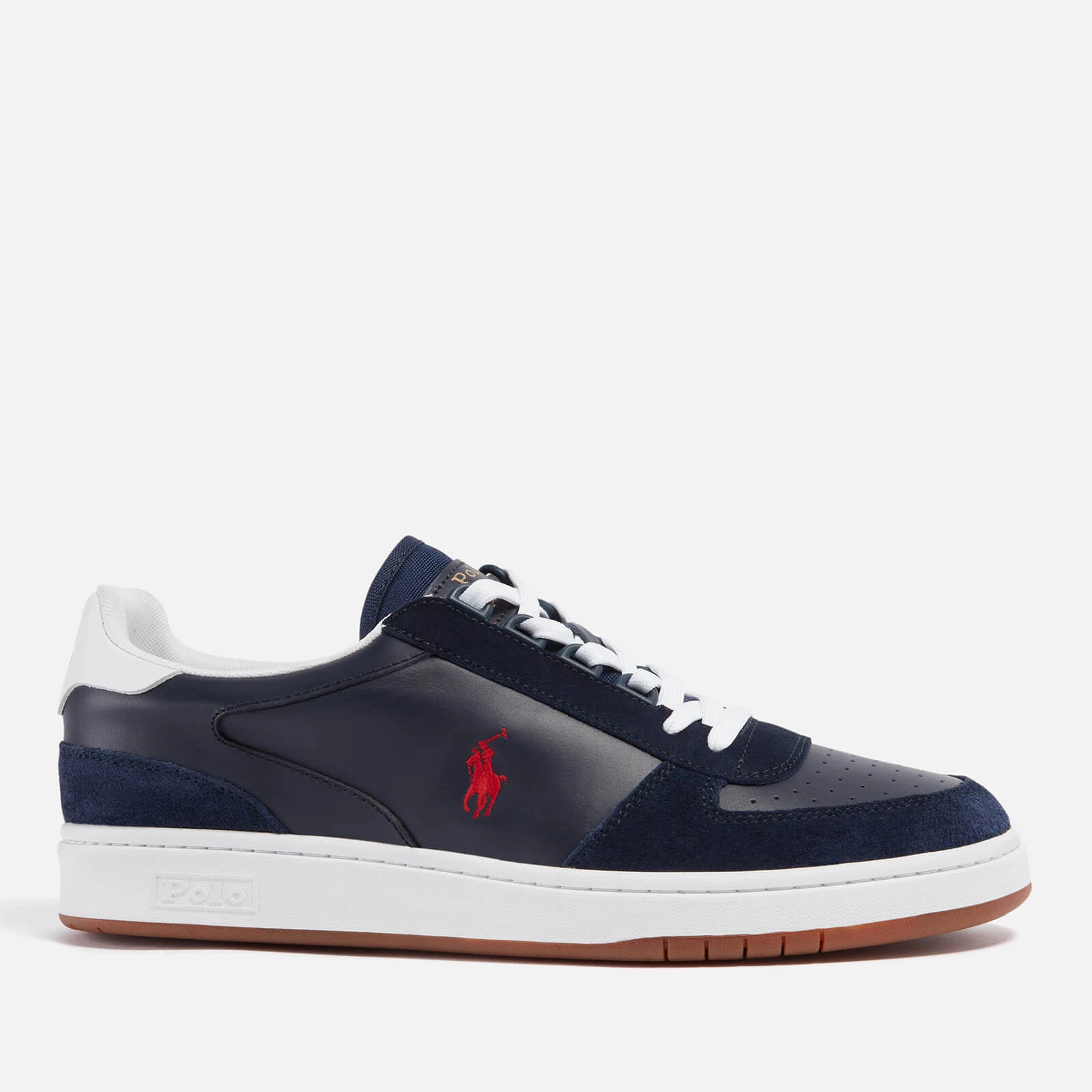Mens Polo Court Leather/Suede Trainers - Newport Navy/RL2000 Red - Blue