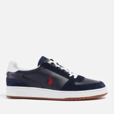 Mens Polo Court Leather/Suede Trainers - Newport Navy/RL2000 Red - Blue