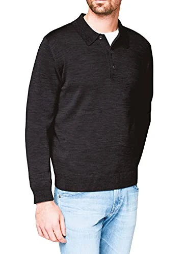 Men's Polo Long Sleeve Jumper, Black (595), XXX-Large