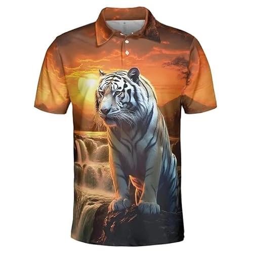 Men's Polo Shirt 3D Printed Animal Tiger Men's Clothing Summer Casual Short Sleeve Loose Plus Size Polo T-Shirt Tops