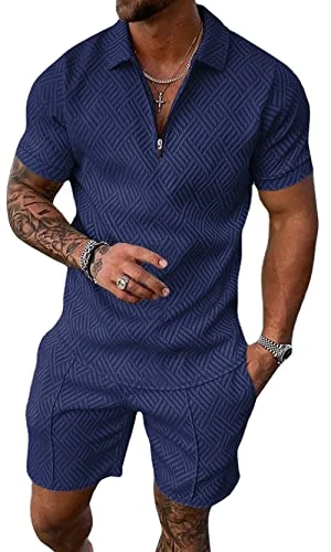 Men's Polo Shirt and Shorts Set 2 Piece Summer Tracksuit Fashion Casual Short Sleeve Polo Suits Spor