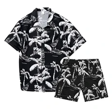 Men's polo Shirt and Shorts Set Summer Father's Day Breathable Lace Up with Button Down Relaxed Fit Imitation silk Shirt Neck Style Quick-Dry Striped Unisex Men polo Shirts Tops for Men