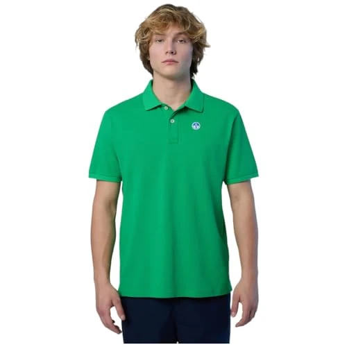 Men's Polo Shirt in Cotton Pique with Short Sleeves - Regular Fit, Green Bee, M