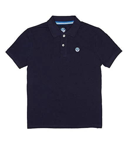 Men's Polo Shirt in Navy Blue Cotton Piqué with Short Sleeves and Front Button Placket - XL