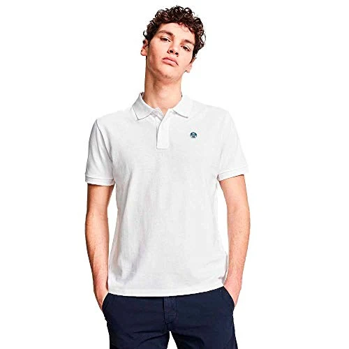 Men's Polo Shirt in White Cotton Piqué with Short Sleeves and Front Button Placket - XL