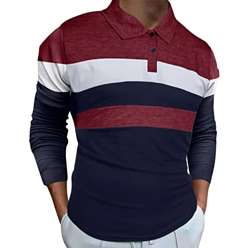 Men's Polo Shirt Long Sleeve Cotton Comfortable Long Sleeve Elegant Shirt with Reverse Collar and Buttons Lightweight T-Shirt Loose Poloshirt Casual Shirts Regular Fit Classic Slim Fit T-Shirt, Navy