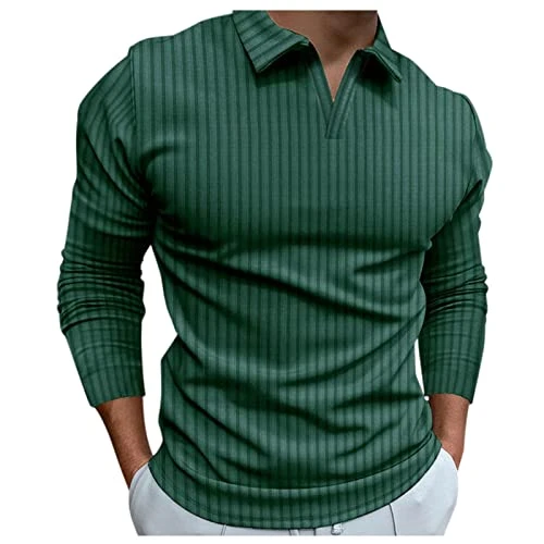 Men's Polo Shirt Long Sleeve Lightweight Cotton Casual Shirts V-Neck Elegant Poloshirt Comfortable L