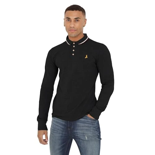 Mens Polo Shirt Long Sleeve Pullover Buttons Regular Tshirt Strapped Collared Casual Cotton Top Size