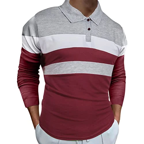 Men's Polo Shirt Long Sleeve Sports Casual Polo Shirts with Reverse Collar and Buttons Elegant Shirt