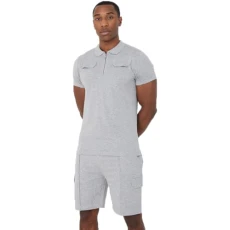 Mens Polo Shirt & Short Set with Pockets Casual Summer Outfit Beach Sports Set of 2, Ligh