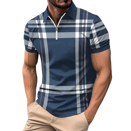 Men's Polo Shirts Breathable Quick Dry Golf Polo Shirts Color Clash Collar Outdoor Sports Tee Tops S