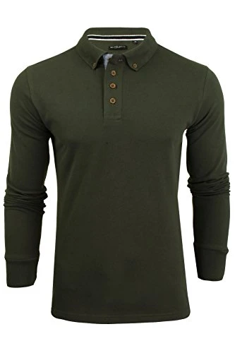 Mens Polo T-Shirt Lincoln' Pique Long Sleeved (Khaki/Dk Navy) S