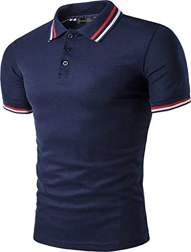 Mens Polo T-Shirts Contrast Collar Golf Tennis Short Sleeve Tee Shirt Tops JZA012 DarkBlue XS