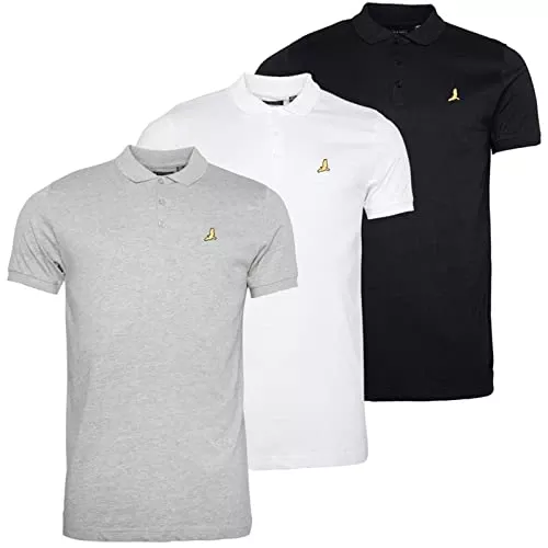 Men's Polo T-Shirts Multipack Short Sleeve Cotton Tee Classic, Pack of 3, Wht/Blk/Grey Colour, UK Size M