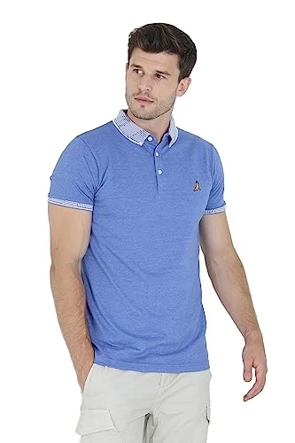 Men's Polo T-Shirts Short Sleeve Tee Top Classic, Sky Blue Marl Colour, UK Size S