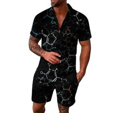 Men's Polo Track Suit Sets Father's Day Streetwear Stretch with Buckle Classic Fit Bird Eye Shirt Neck Style Pleated Houndstooth Funky Short Sleeve Shirts Muscle Fit Shirt for Men Grey