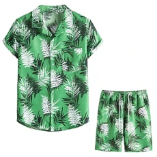 Men's Polo Track Suit Sets Summer Hawaiian Breathable Pleated Pull On Black Shirts Polyester Tie Neck Pattern Hearts Contrast Color Fitted Oodie Top Bottoms Joggers Gym Set Draw Code Tracksuit