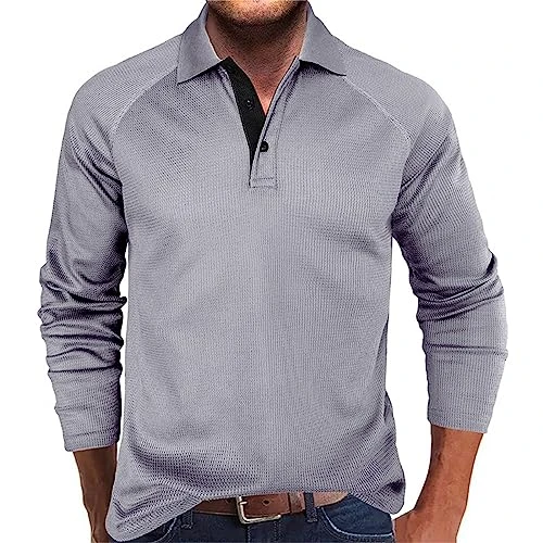 Men's Polos,Mens Banded Collar Shirts Long Sleeve Button Down T Shirts Solid Round Neck Casual Tee Shirts Plus Size Casual T Shirts Loose Fit Basic Sweatshirts Male Active Athletic Pullovers Beach