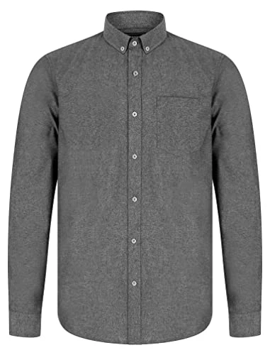 Men's Pompei Chambray Cotton Long Sleeve Smart Button Down Collar Shirt Black