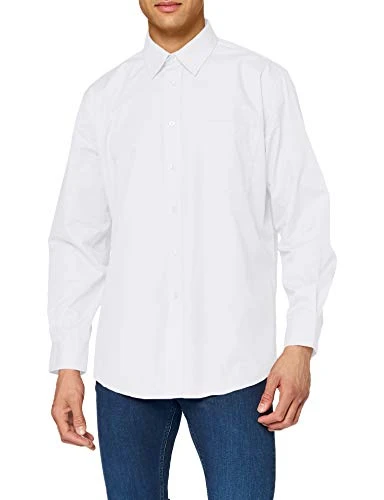 Men's Poplin Long Sleeve Shirt, White, XL UK