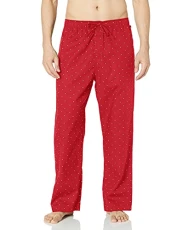 Men's Poplin Woven Drawstring Pajama Pant Bottom, Mahogany, Small