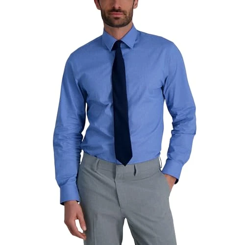 Men's Premium Comfort Classic Fit Wrinkle Resistant Dress Shirt, Cobalt Blue Dobby, 16" Neck 32"-33"