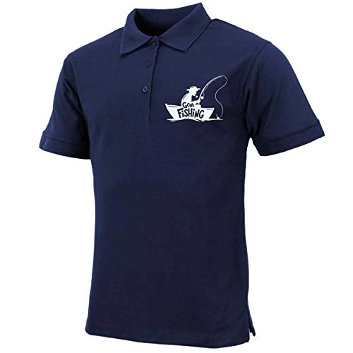 Mens Premium Comfort Fit Short Sleeve Gone Fishing Polo Shirt Summer Top (Navy, 3XL)