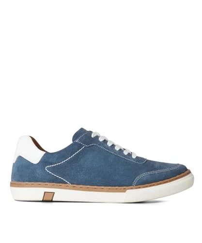 Men's Premium Contrast Stitch Suede Trainers with Leather Trim Pump, Blue, 10 UK