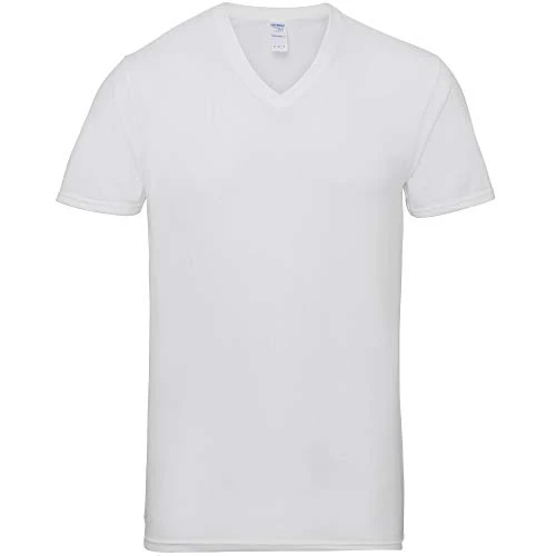 Mens Premium Cotton V Neck Short Sleeve T-Shirt (L) (White)