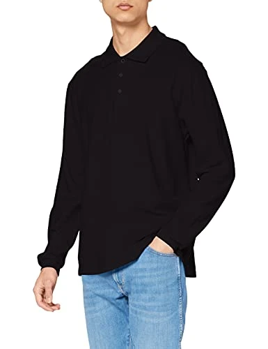 Men's Premium Long Sleeve Polo Shirt, Black, Medium