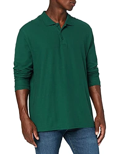 Men's Premium Long Sleeve Polo Shirt, Forest Green, Large