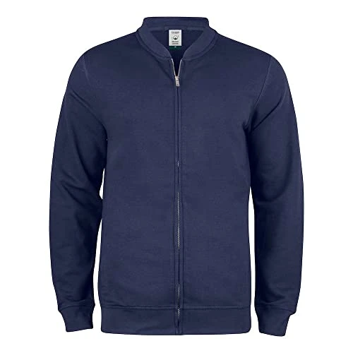 Men's Premium OC Cardigan, cotton sweatshirt with zip and college collar, autumn winter, for hiking, travel, leisure, dark blue, M