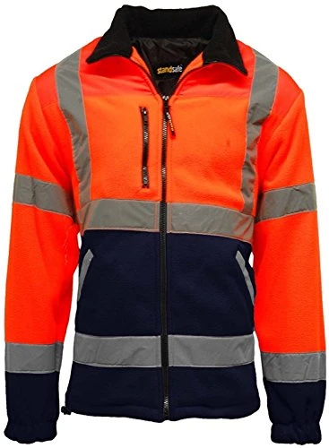 Mens Premium Safety Hi Vis Viz Visibility Lined Work Fleece Jacket (S, Orange/Navy)