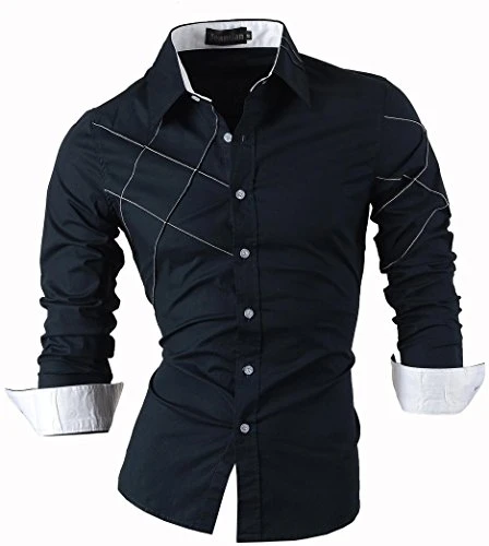 Men's Premium Slim Fit Long Sleeves Casual Formal Shirts Dress Tops Office Button 2028 DarkBlue L