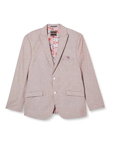 Men's Premium Textured Linen Blend Single Breasted Suit Jacket Blazer with Contrast Satin Lining, Pink, 40R
