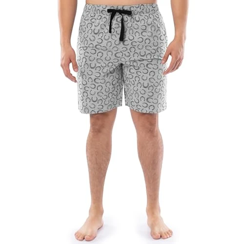 Men's Printed Jersey Knit Pajama Sleep Shorts, Grey/Horseshoe, Small